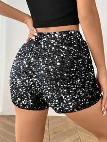 SHEIN EZwear 黑色和银色女士亮片针织派对短裤 - 銀色 - 查看 2