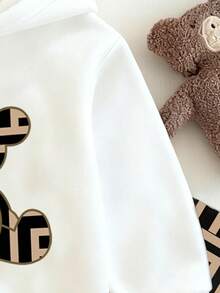 2pcs Baby Girl Set, Fashionable Cute Sitting Bear Print Hoodie Sweatshirt & Geometric Pattern Leggings, Suitable For Outings In Autumn/Winter