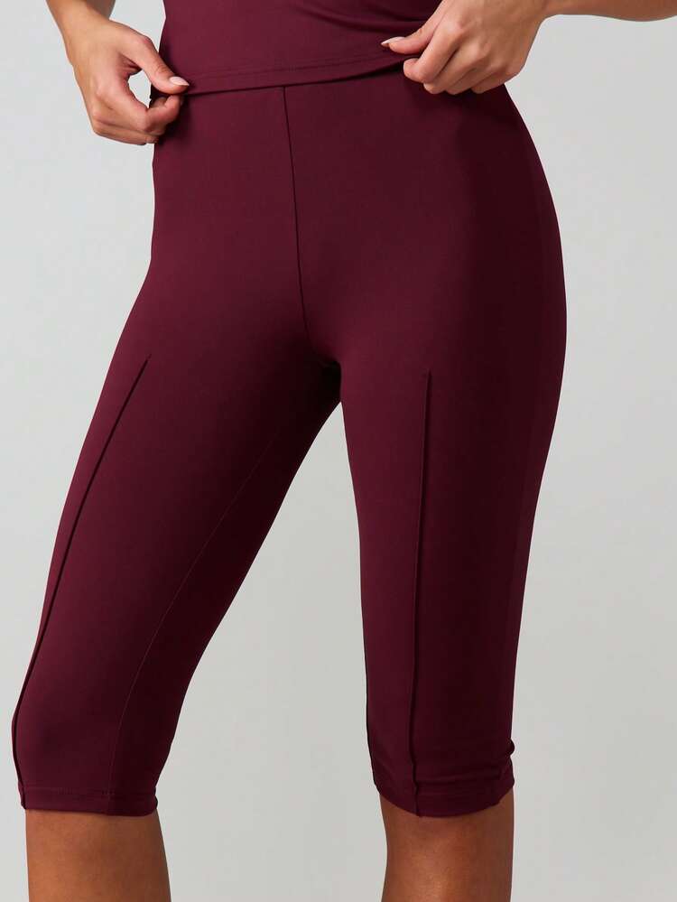 MISSGUIDED High Waisted Capri Leggings With Pintuck Seams For Women Stretch Athletic Yoga Pants Active Wear Cropped Length Exercise Bottom