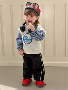 DAZY 女童圆领格子休闲荷叶边长袖卫衣，秋冬款