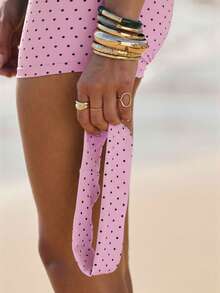 Aralina Leisurwear Polka Dot Halter Neck Stretchy Fitted Workout Jumpsuit With Headband - Pink - View 4