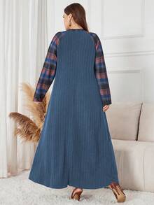 Lacomfia Váy kẻ caro thường ngày thanh lịch cỡ lớn - Màu xanh lam - Xem 2