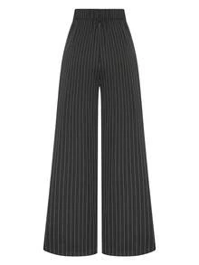 SHEIN LUNE Pantaloni casual a gamba ampia con stampa a righe e tasche, adatti per taglie comode - Grigio Chiaro - Visualizzare 2