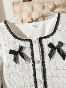 SHEIN Tween女孩秋季套裝 2件/套，迷你套裝，包含兩件單品：短款粗花呢夾克 - 杏色 - 查看 6