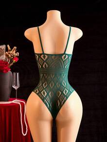 ChaseTheNight 1pc Women's Sexy Animal Print Camisole Bodysuit - Dark Green - View 2