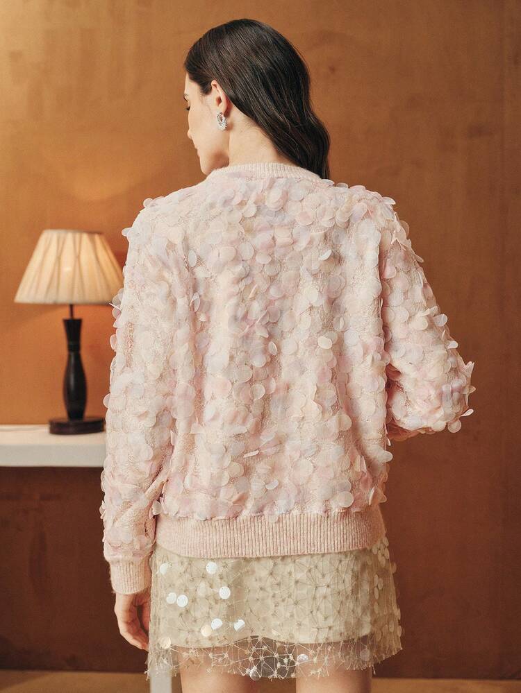 Women's Fashionable Gradient Petal Design Pullover Knit Sweater, Autumn/Winter
