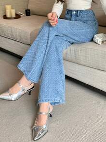 DAZY Women's Relaxed Fit Straight Leg Jeans With Floral Textured Striped Pattern, Suitable For Autumn, Winter, Spring Y2k - Medium Wash - View 8