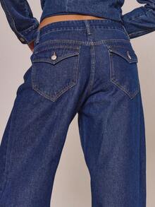 MUSERA Contrast Stitch Wide Leg Denim Jeans Fall Autumn Winter Cottage Core Cute Cosy Holidays Country Calling Spring Summer - Blue - View 4