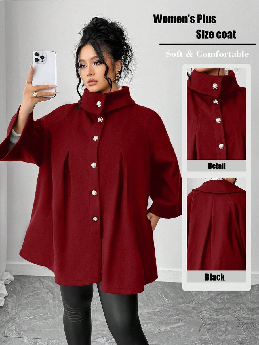 SHEIN Tall CURVE 优雅休闲的冬季大码女装羊毛面料 - 紅色 - 查看 1