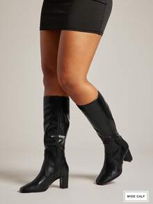 SHUZIA Botas altas hasta la rodilla con tacón de bloque, estilosas y cómodas, con cremallera interior para mujer - Negro - Ver 7