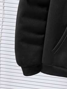 Vacaura 2件套青少年男童纯黑色加厚落肩连帽衫和休闲运动慢跑裤套装 - 黑色 - 查看 4