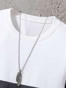 Vacaura 1 件休闲拼色圆领长袖运动衫，青少年时尚，适合日常休闲和通勤穿着 - 黑色 - 查看 6