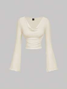 SHEIN MOD Damski, swobodny, minimalistyczny zestaw koszulek z rozszerzanymi rękawami i kolorowymi blokami, jesień - Burgund - Zobacz 3