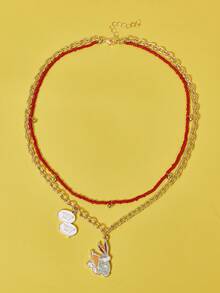 LOONEY TUNES X SHEIN 1pc Women's Fashionable Cartoon Chain Necklace - Gold - View 1