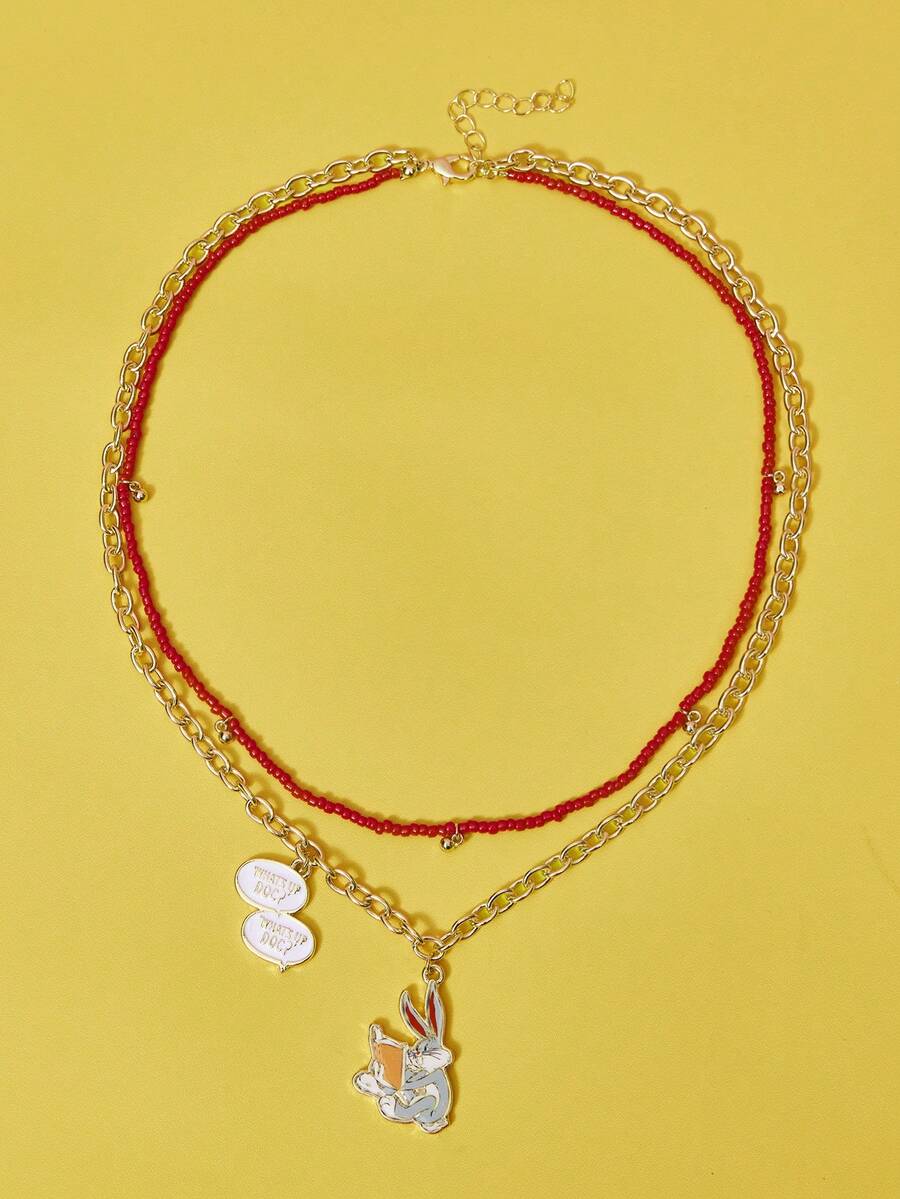 LOONEY TUNES X SHEIN 1pc Women's Fashionable Cartoon Chain Necklace - Gold - View 1