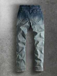 ROMWE MEN Street Life Quần jean skinny nam co giãn, họa tiết thêu hoa. - Rửa trung bình - Xem 5