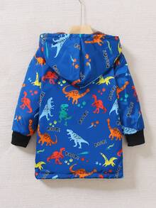 SHEIN Fantacosmos Young Boy Dinosaur Print Thermal Lined Hooded Jacket, Back To School Season, Winter - Multicolor - View 2