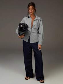 Athîral 女士休闲日常条纹系带蝙蝠袖衬衫，秋季款 - 藍白色 - 查看 3