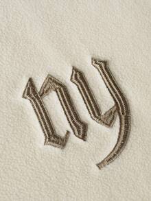 TOKVUE 男士字母刺绣圆领长袖休闲宽松抓绒卫衣，秋冬刺绣Y2K卫衣 - 米色 - 查看 3