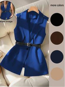 GlowEve CURVE Plus Size Women's Formal Sleeveless Fashion Business Blazer Jacket - Royal Blue - View 1