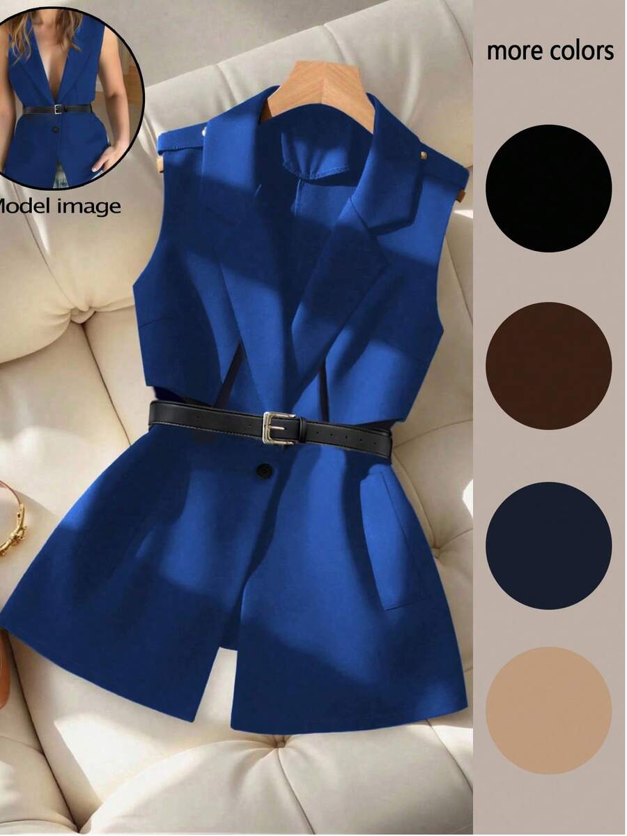 GlowEve CURVE Plus Size Women's Formal Sleeveless Fashion Business Blazer Jacket - Royal Blue - View 1