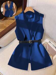 GlowEve CURVE Plus Size Women's Formal Sleeveless Fashion Business Blazer Jacket - Royal Blue - View 3