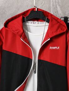 Vacaura 2 件套休闲青少年男童拼色字母印花连帽夹克和松紧腰慢跑裤，宽松版型，适合日常穿着、通勤、户外、运动、学校、街头服饰、派对，适合秋季、春季、冬季 - 酒紅色 - 查看 5