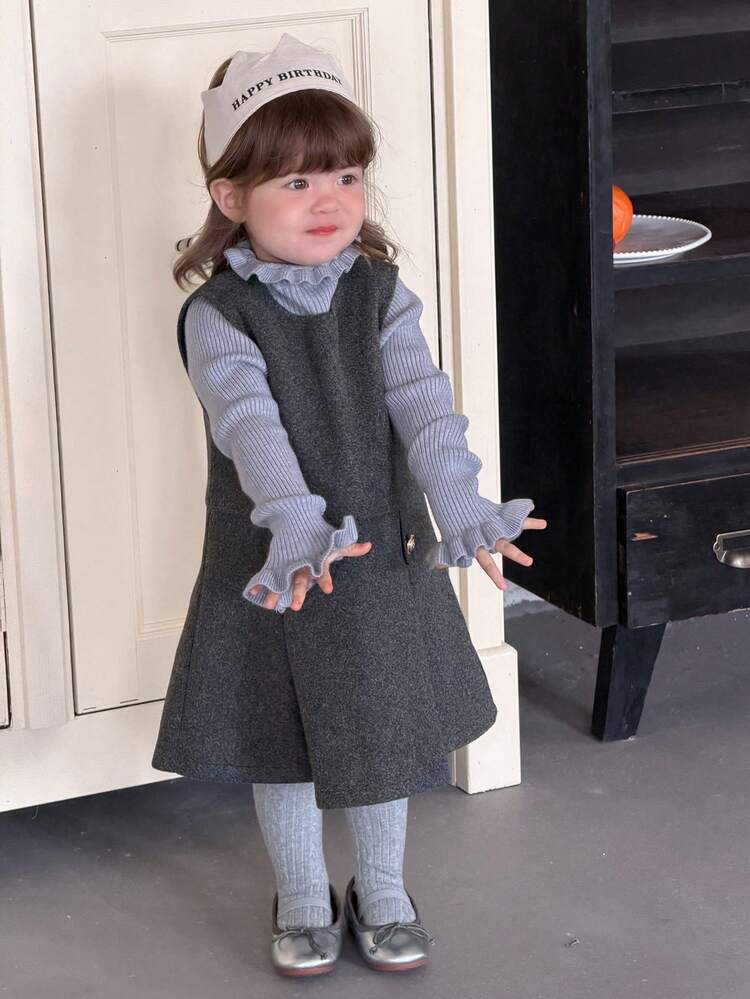 Baby Girl Solid Color Sleeveless Casual Layered Dress