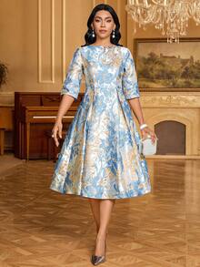 SHEIN Lady 女士时尚、优雅、浪漫中长短袖连衣裙 - 彩色 - 查看 6