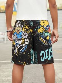 Fantacosmos 青少年男孩可愛卡通印花短褲 - 黑色 - 查看 2
