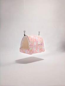 1件卡通印花毛绒全覆盖三角吊床睡袋，适用于鹦鹉、仓鼠、小型宠物鸟类，秋冬季适用 - 粉色兔子 - 查看 6