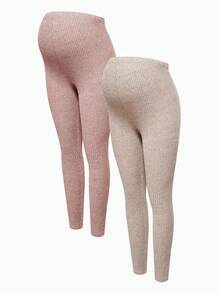 Modmama Pregnant Women's Solid Color Ribbed High Elasticity Casual Leggings - Pink - View 10