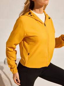 Exploreva Chaqueta con capucha con cordón y cremallera para mujer para exteriores - Mostaza Amarilla - Ver 4