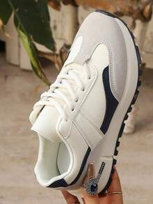 Zapatillas deportivas con suela gruesa, zapatillas deportivas retro con cordones, zapatillas deportivas informales, zapatillas deportivas con cordones y bloques de color, cómodas y relajadas, adecuadas para practicar deporte y viajar. - Azul - Ver 4