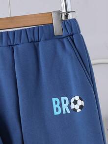 2 件套男童休闲足球印花圆领长袖运动衫和抽绳运动裤套装，春秋季 - 彩色 - 查看 5