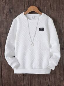 SHEIN Vacaura 青少年男孩几何图案字母印花圆领长袖休闲卫衣