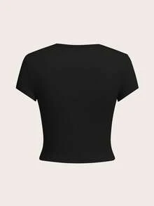 SHEIN Tall CURVE 加大码四件套纯色短款圆领短袖修身女式T恤，适合夏季穿着 - 彩色 - 查看 7