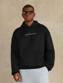 STYNVO 男士落肩长袖休闲宽松时尚百搭连帽衫 - 黑色 - 查看 5