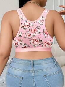 DesireSculpt 1 pieza Sujetador inalámbrico con cierre frontal y estampado floral para mujer de talla grande - Rosa - Ver 2