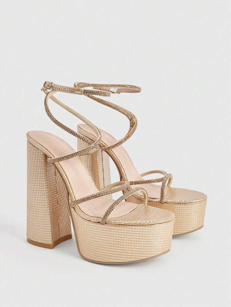 CUCCOO LuxiPop Women's Thick-Soled Hot Diamond Buckle Design Is Fashionable And Gorgeous, High-Heeled Sandals Are Suitable For Party Occasions