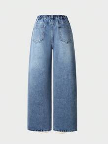 SHEIN ChillGRL Teen Girl Fashion Distressed Rhinestone Butterfly Loose Wide-Leg Jeans, Suitable For Autumn/Winter Casual Outings, School, Parties, Back To School Season Jeans Wide Leg Baggy Jeans Y2k Friends Cherry - Light Wash - View 2