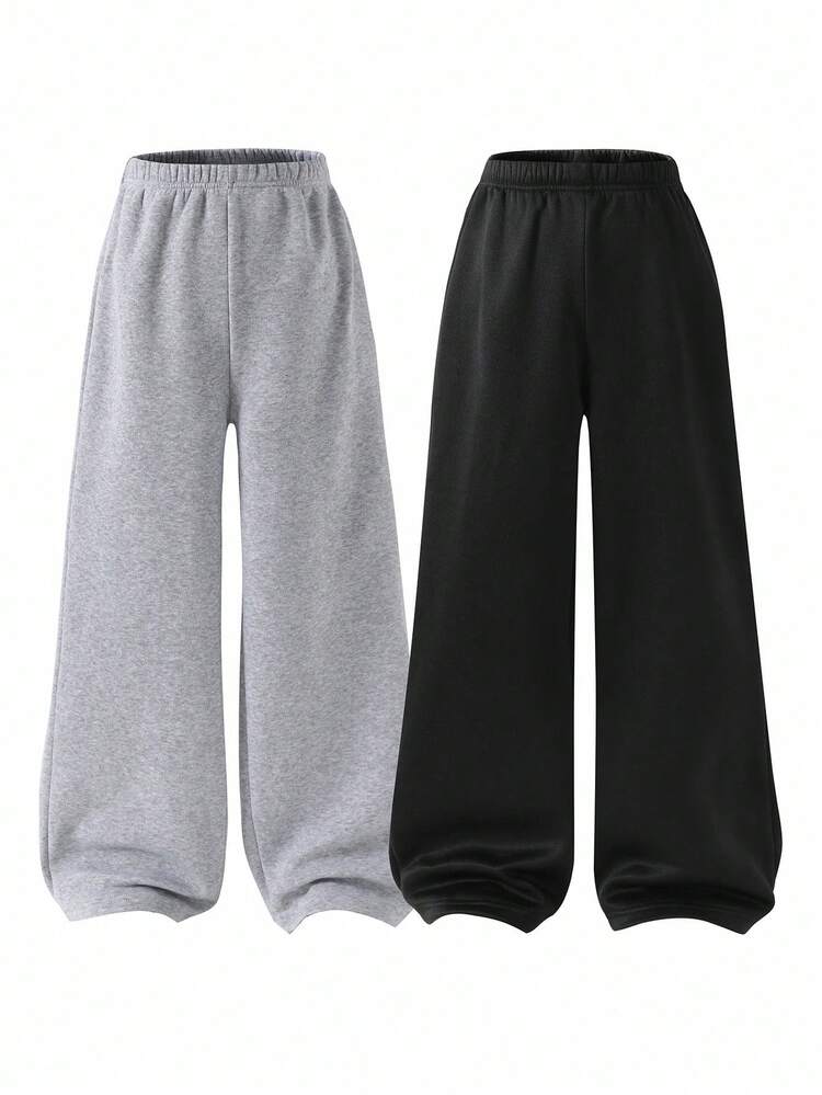 2 Packs Vacaura Boy Minimalist Casual Fashion Sports Black & Gray Marl Straight Leg Sweatpants, Suitable For Spring, Autumn & Winter - Multicolor - View 3