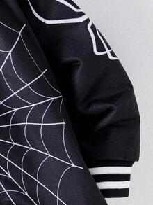 Fantacosmos 1 件年轻男孩休闲蜘蛛印花长袖夹克，适合假期、度假、旅行、放松、日光浴、校园、夏季