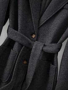 Franclia Palton midi din amestec de lână pentru femei, cu rever, buzunar, talie strânsă, croială slim fit, elegant și versatil pentru serviciu și ținute casual, toamnă/iarnă