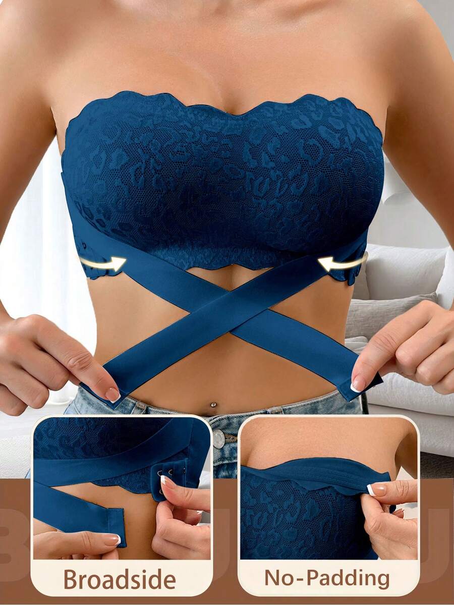 SHEIN 1pc Women Lace Patchwork Wireless Camisole Bra - Teal Blue - View 1