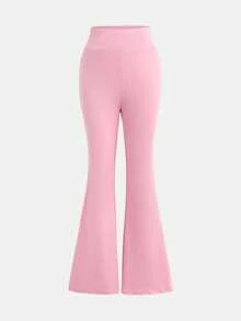 SHEIN Serisse Kids Tween Girls Casual Solid Color Long Sleeve Top Tee And Flared Pants 2Pieces Set, Suitable For Autumn/Winter, Daily Wear Girls Pants Suit Casual Two Piece Set Pink Two Piece Set - Watermelon Pink - View 8