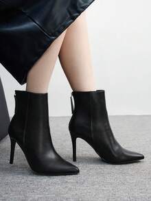 CUCCOO BIZCHIC Women's Pointed Toe Back Zipper Design Fashion High Heel Ankle Boots For Christmas - Black - View 3