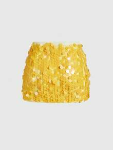 ROMWE Fairycore Women's Fashionable Sexy Sequin Mini Skirt, Summer - Yellow - View 2