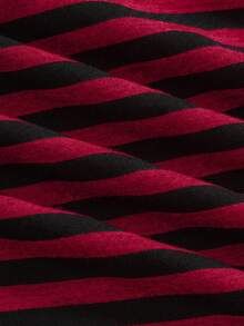 ROMWE Grunge Punk Y2K亚文化女式条纹拼接露脐吊带背心，下摆开衩 - 酒紅色 - 查看 3