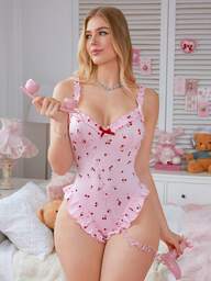 Mono con volantes y tirantes con estampado de cerezas lindo para mujeres